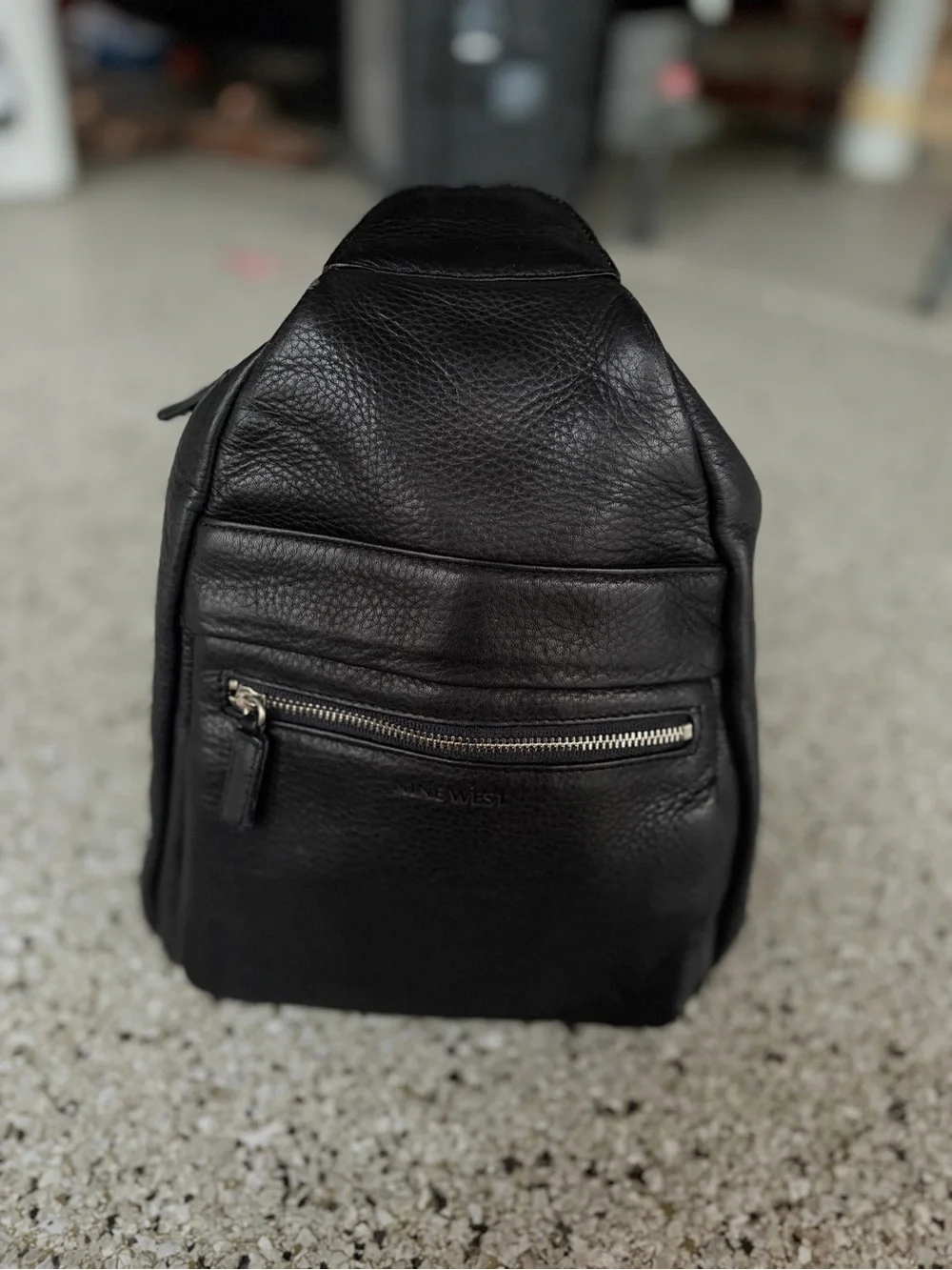 Nine West Black Genuine Leather Sling Backpack Crossbody Bag y2k gorpcore